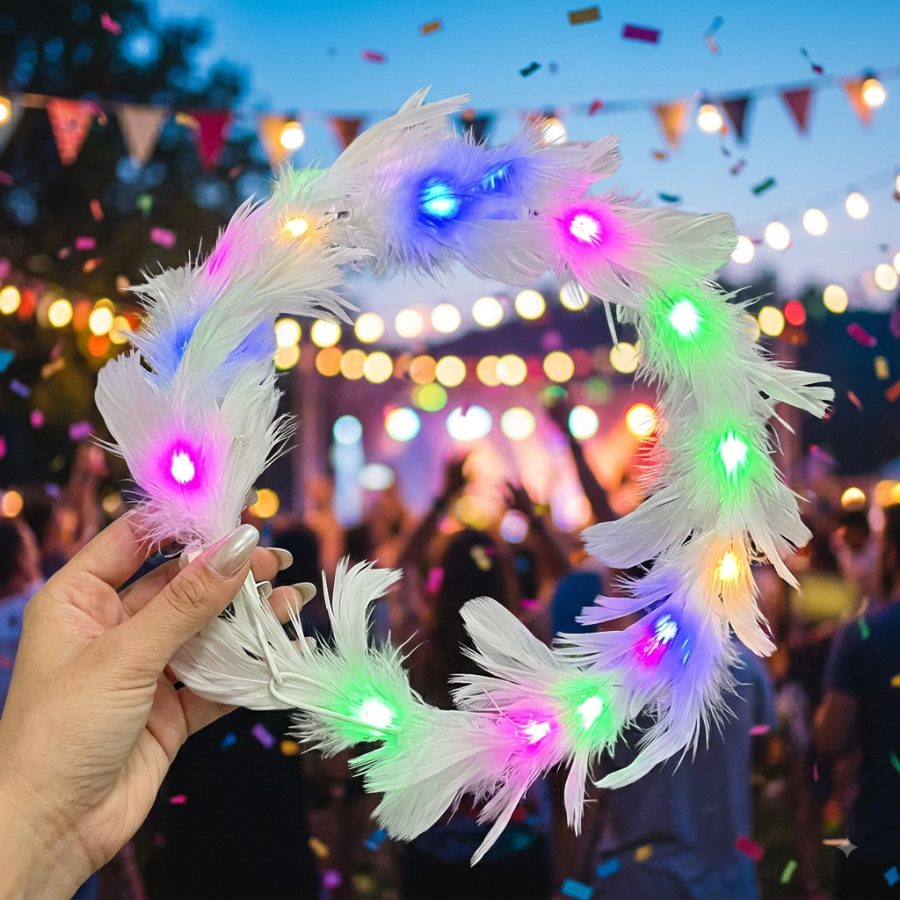 Corona con plumas y luz